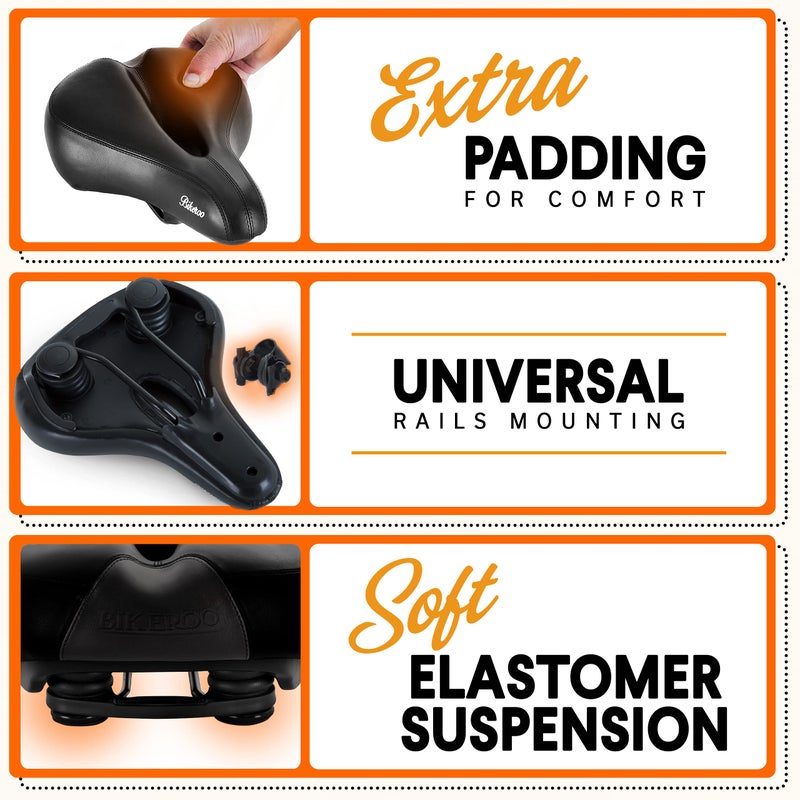 Bikeroo Comfort Saddle for Women & Men - Universal Fit Indoor & Outdoor Bicycles - Center Cutaway for Weight Distribution, Prostate Pressure Relief - Memory Foam - Black - Image 4
